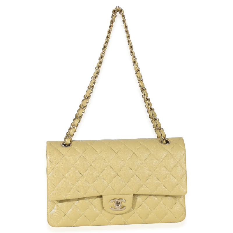 Chanel Olive Quilted Caviar Medium Classic Double Flap Handbag Green Leather