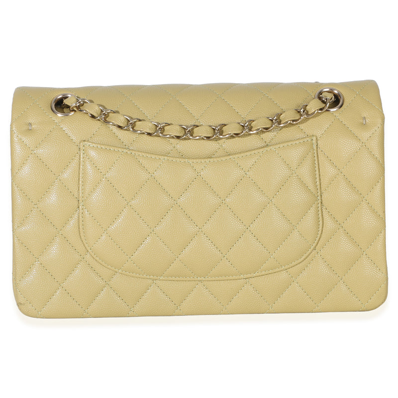 Chanel Olive Quilted Caviar Medium Classic Double Flap Handbag Green Leather