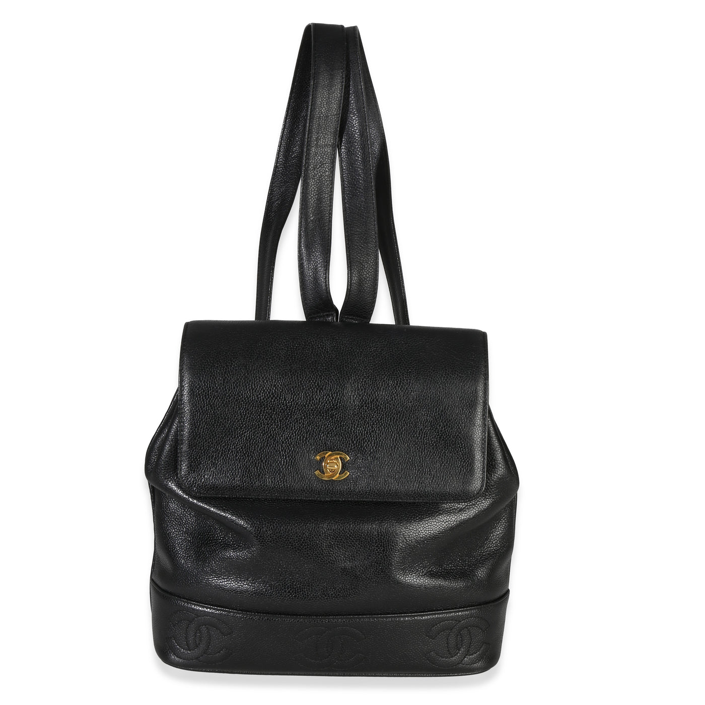 Chanel Vintage 24k Triple Cc Flap Backpack Black Leather Handbag