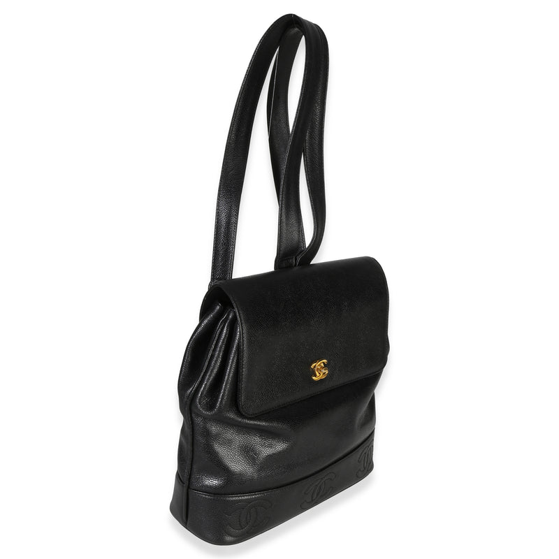 Chanel Vintage 24k Triple Cc Flap Backpack Black Leather Handbag
