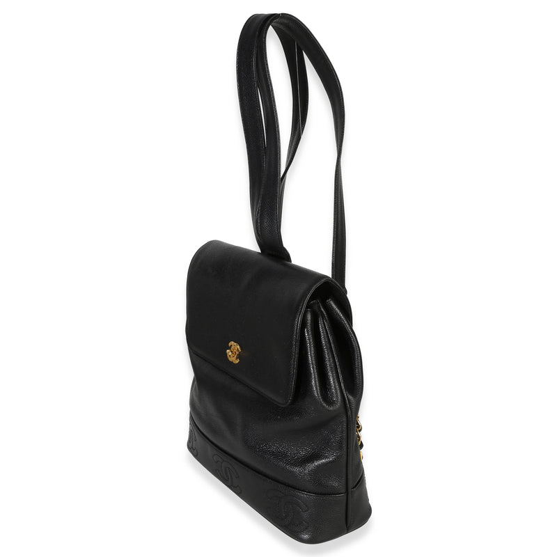 Chanel Vintage 24k Triple Cc Flap Backpack Black Leather Handbag