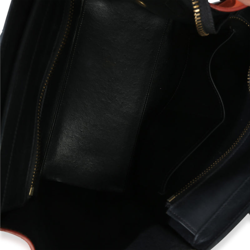Celine Beige Multicolor Drummed Calfskin Nubuck Nano Luggage Tote Beige; Black Leather Handbag