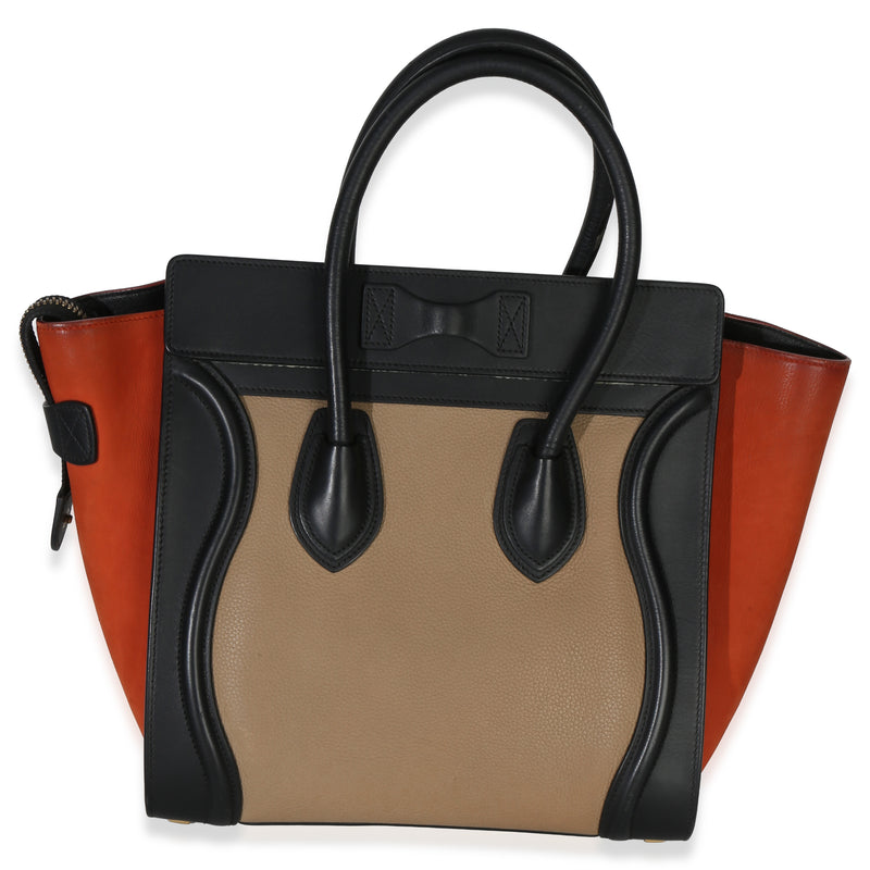 Celine Beige Multicolor Drummed Calfskin Nubuck Nano Luggage Tote Beige; Black Leather Handbag
