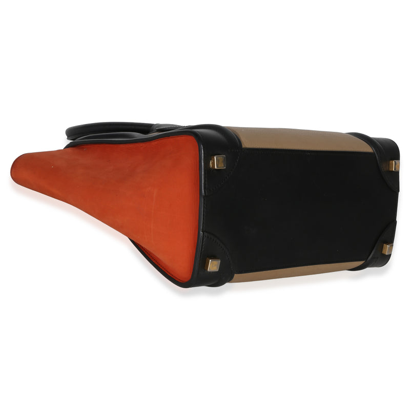 Celine Beige Multicolor Drummed Calfskin Nubuck Nano Luggage Tote Beige; Black Leather Handbag