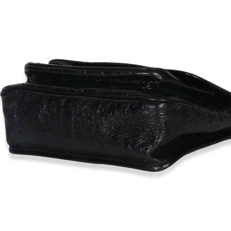 Saint Laurent Black Crinkled Calfskin Matelasse Medium Niki Chain Satchel Leather Handbag