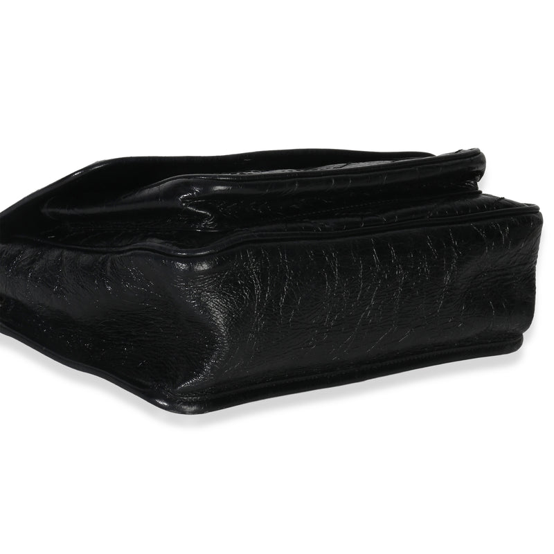 Saint Laurent Black Crinkled Calfskin Matelasse Medium Niki Chain Satchel Leather Handbag