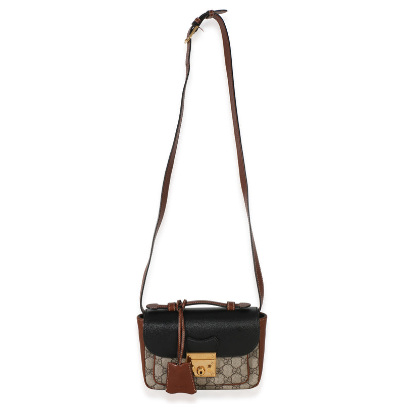 Gucci Black Ebony Gg Supreme Monogram Calfskin New Sakai Mini Padlock Bag Black; Brown Canvas; Leather Handbag