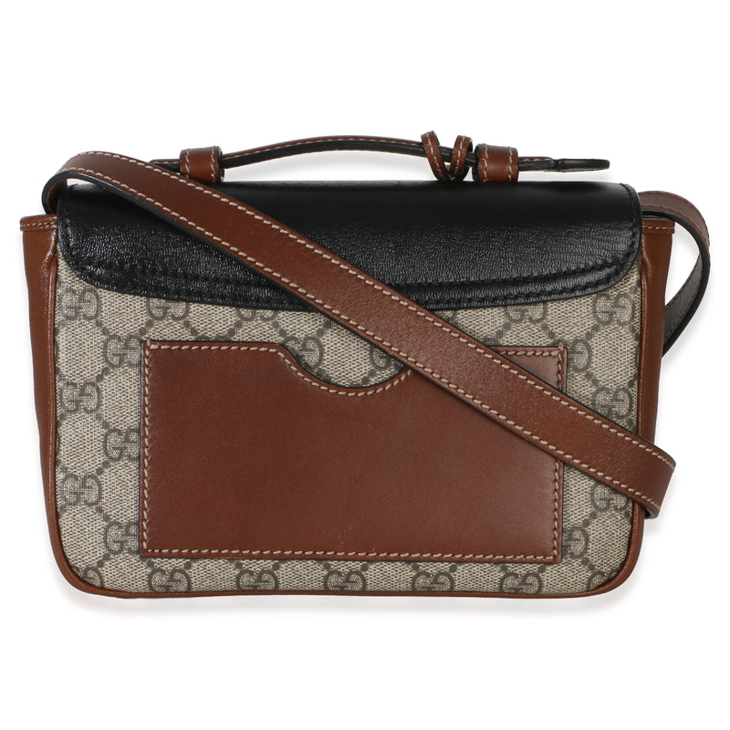 Gucci Black Ebony Gg Supreme Monogram Calfskin New Sakai Mini Padlock Bag Black; Brown Canvas; Leather Handbag