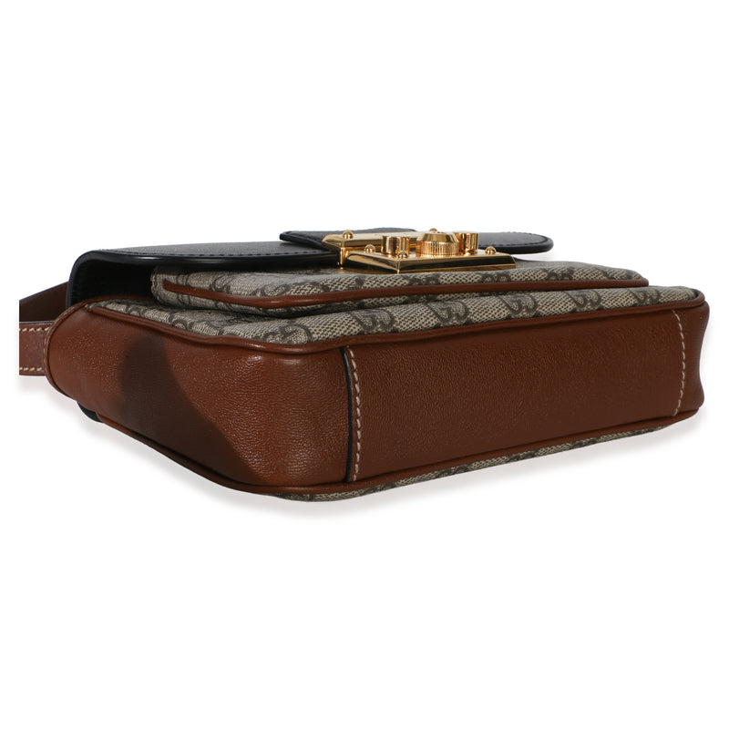 Gucci Black Ebony Gg Supreme Monogram Calfskin New Sakai Mini Padlock Bag Black; Brown Canvas; Leather Handbag