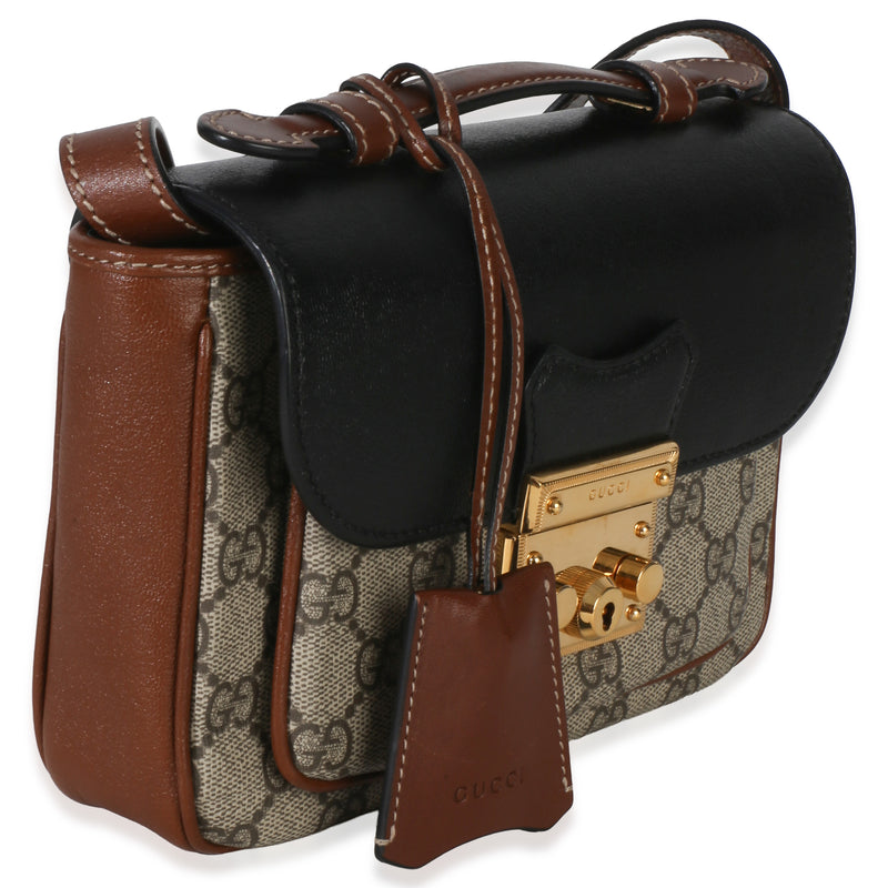 Gucci Black Ebony Gg Supreme Monogram Calfskin New Sakai Mini Padlock Bag Black; Brown Canvas; Leather Handbag