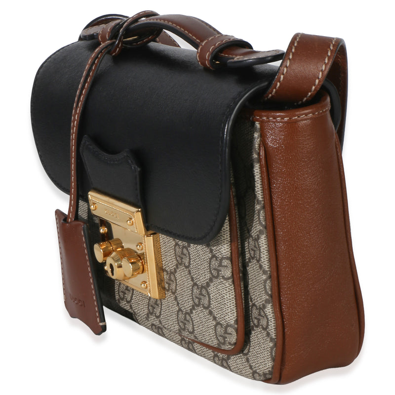 Gucci Black Ebony Gg Supreme Monogram Calfskin New Sakai Mini Padlock Bag Black; Brown Canvas; Leather Handbag
