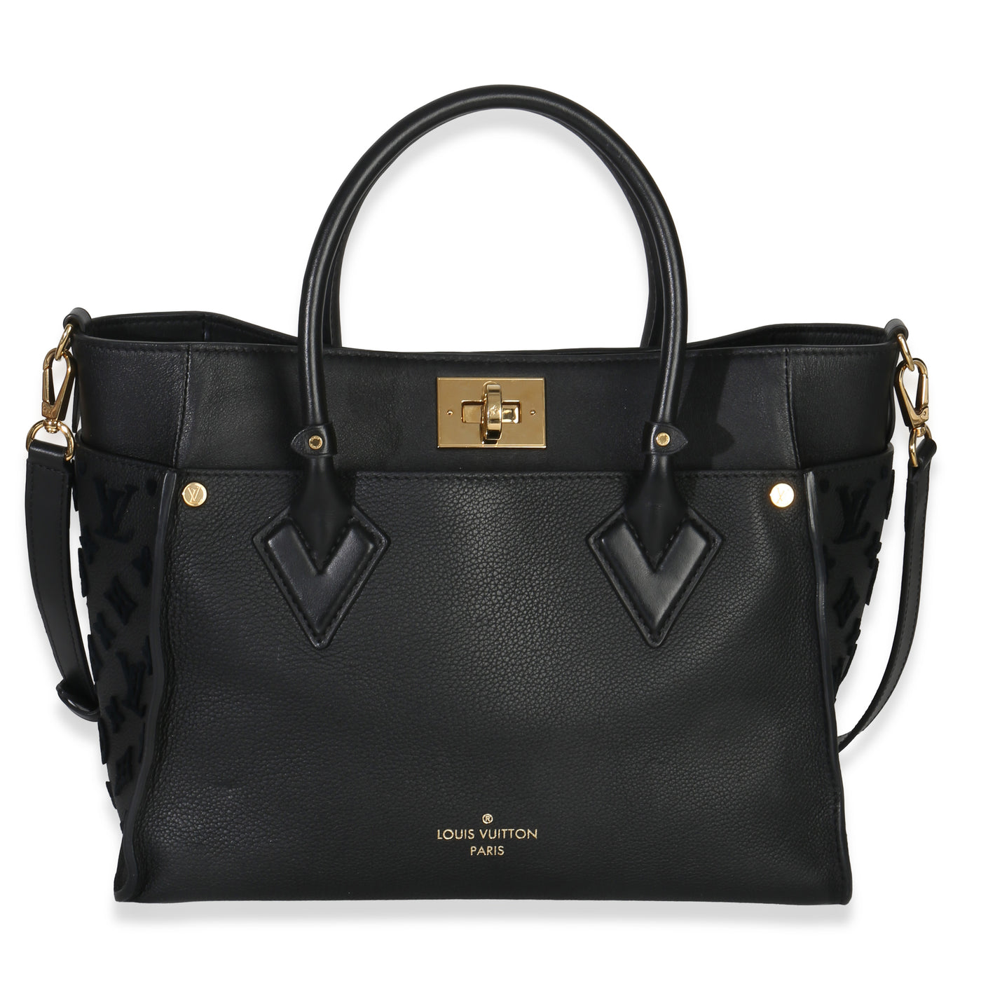 Louis Vuitton Black Calfskin Monogram Tufting On My Side Mm Leather Handbag