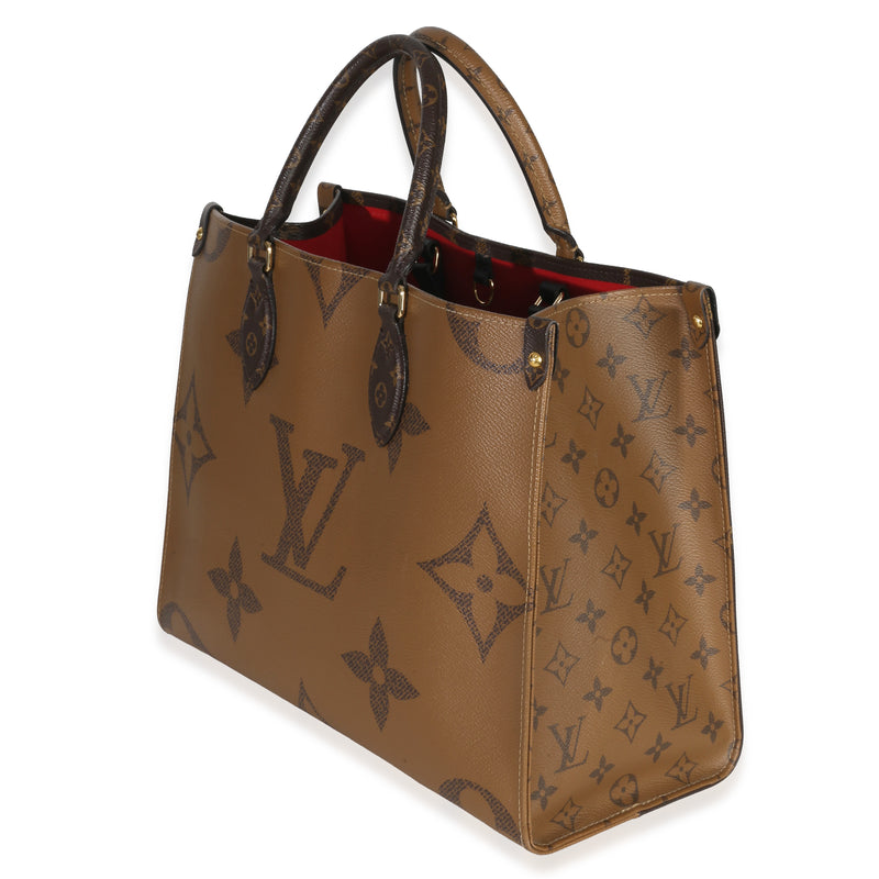 Reverse Monogram Giant Canvas Onthego Mm Brown Handbag