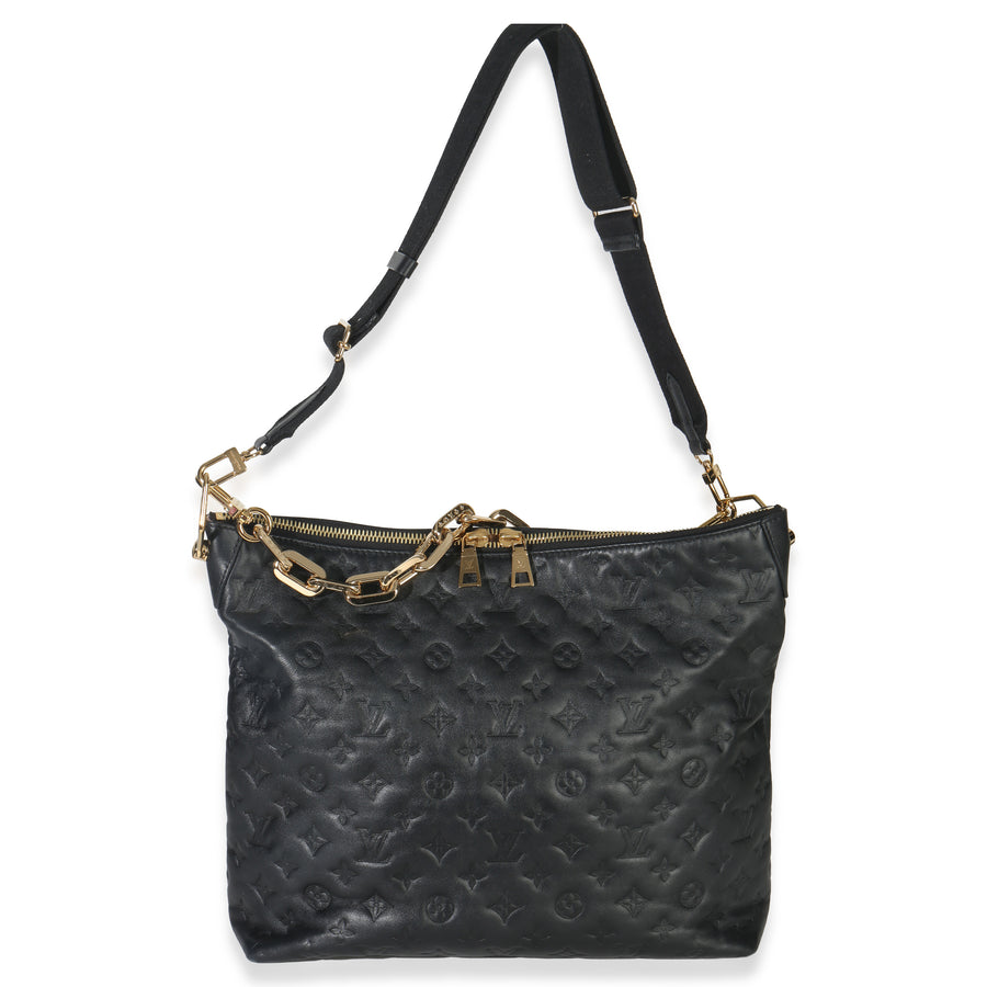 Louis Vuitton Black Monogram Embossed Lambskin Coussin Mm Hobo Leather Handbag