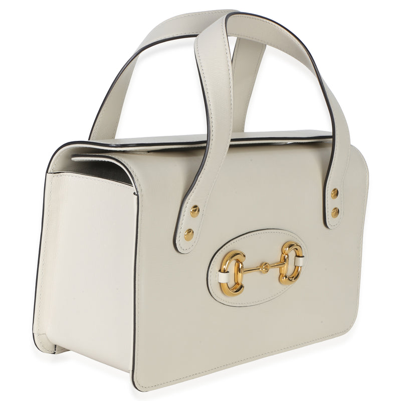 Gucci Mystic White Calfskin Small Horsebit 1955 Foldover Top Handle Bag Leather Handbag
