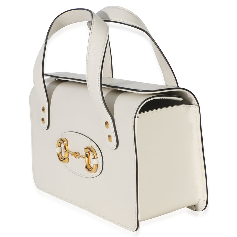 Gucci Mystic White Calfskin Small Horsebit 1955 Foldover Top Handle Bag Leather Handbag