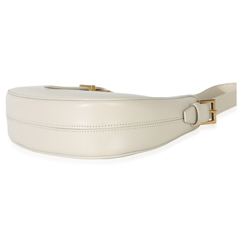 Saint Laurent Cream Smooth Calfskin Le Fermoir Hobo Neutral Leather Handbag