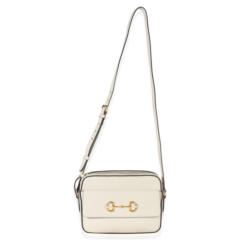 Gucci White Textured Calfskin Small Horsebit 1955 Shoulder Bag Leather Handbag