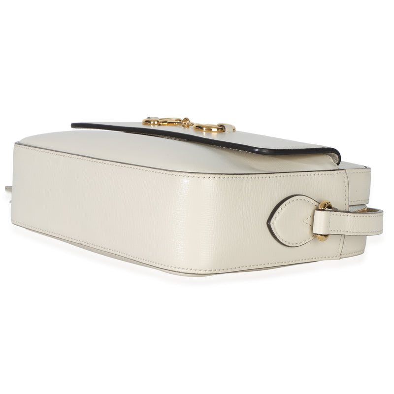 Gucci White Textured Calfskin Small Horsebit 1955 Shoulder Bag Leather Handbag
