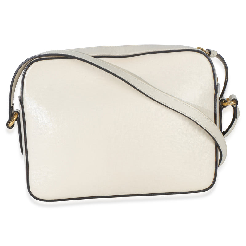 Gucci White Textured Calfskin Small Horsebit 1955 Shoulder Bag Leather Handbag