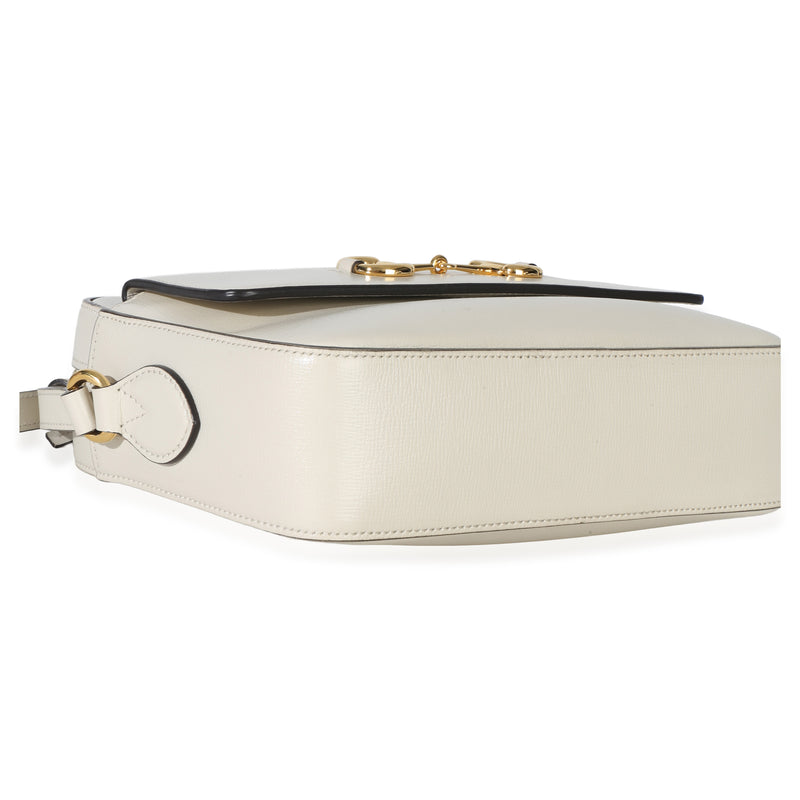 Gucci White Textured Calfskin Small Horsebit 1955 Shoulder Bag Leather Handbag