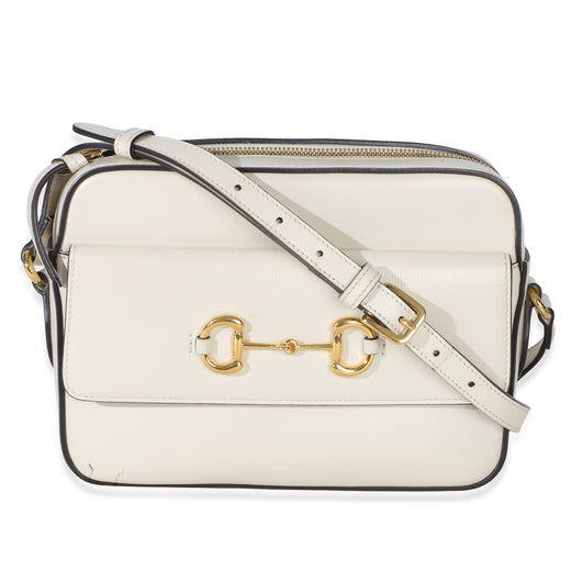 Gucci White Textured Calfskin Small Horsebit 1955 Shoulder Bag Leather Handbag