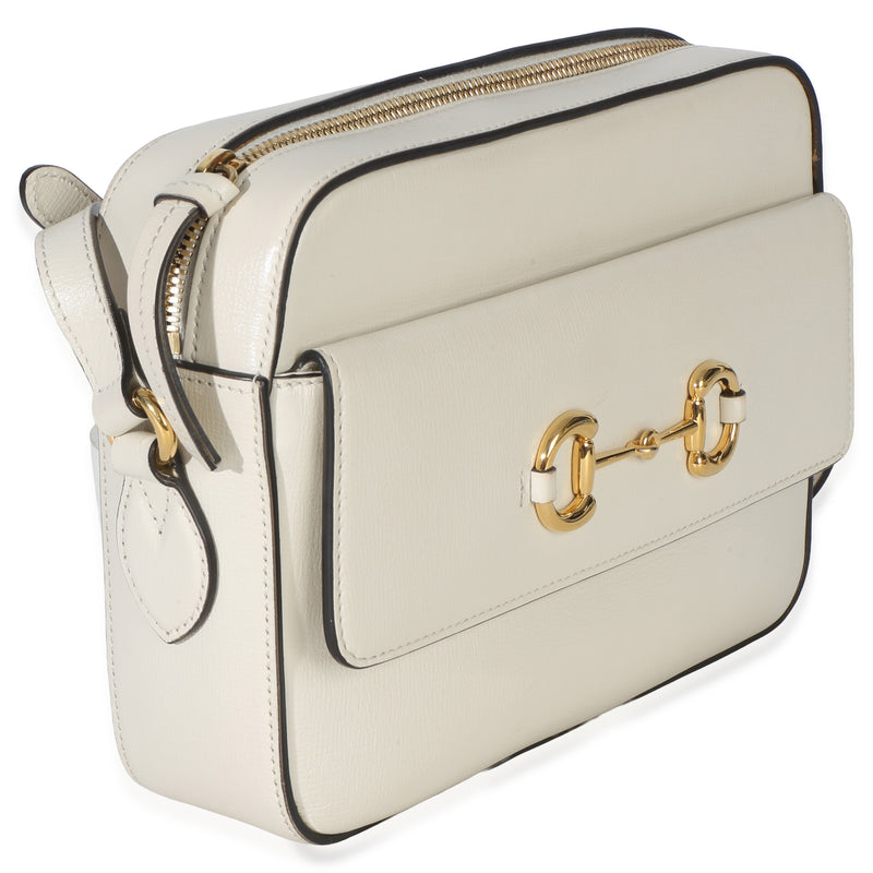 Gucci White Textured Calfskin Small Horsebit 1955 Shoulder Bag Leather Handbag