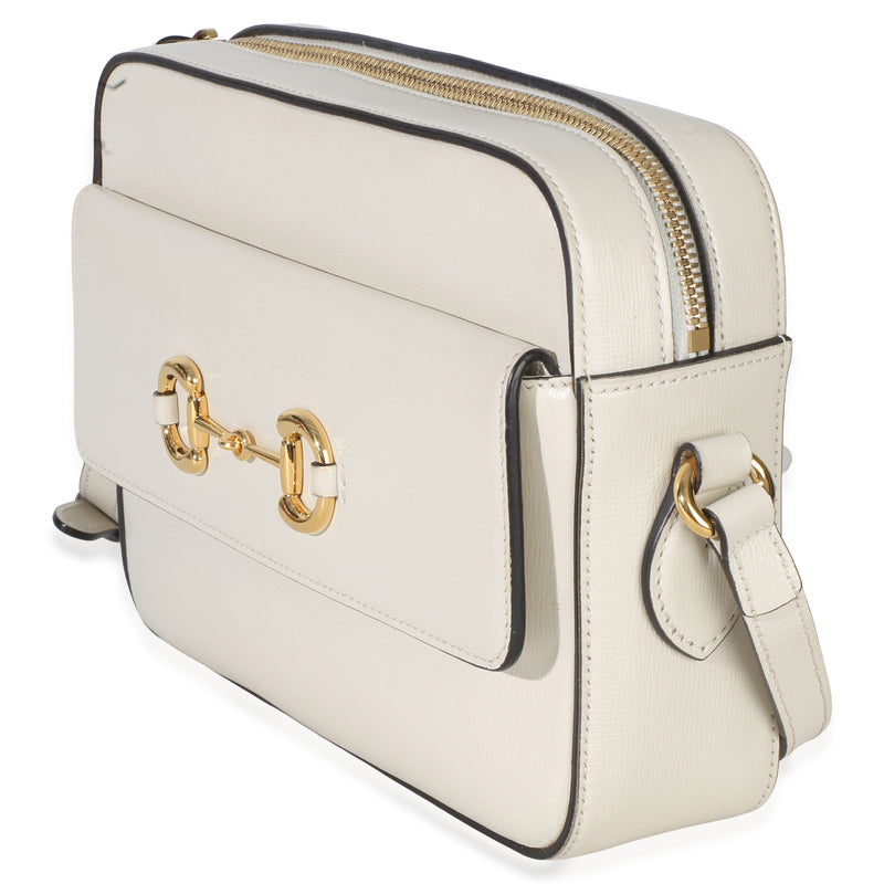 Gucci White Textured Calfskin Small Horsebit 1955 Shoulder Bag Leather Handbag