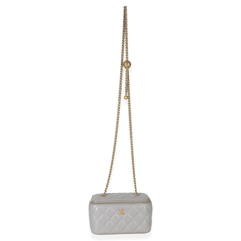 Chanel Grey Quilted Lambskin Small Pearl Crush Vanity Case Gray Leather Handbag