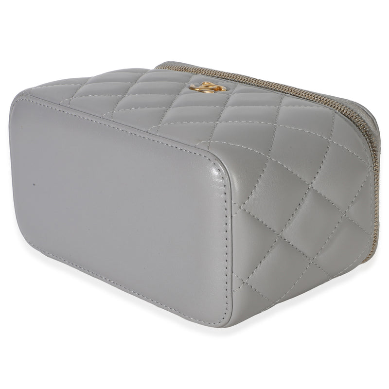 Chanel Grey Quilted Lambskin Small Pearl Crush Vanity Case Gray Leather Handbag