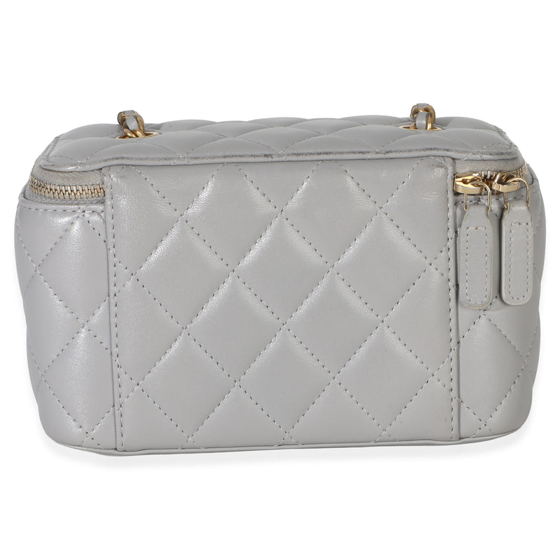Chanel Grey Quilted Lambskin Small Pearl Crush Vanity Case Gray Leather Handbag