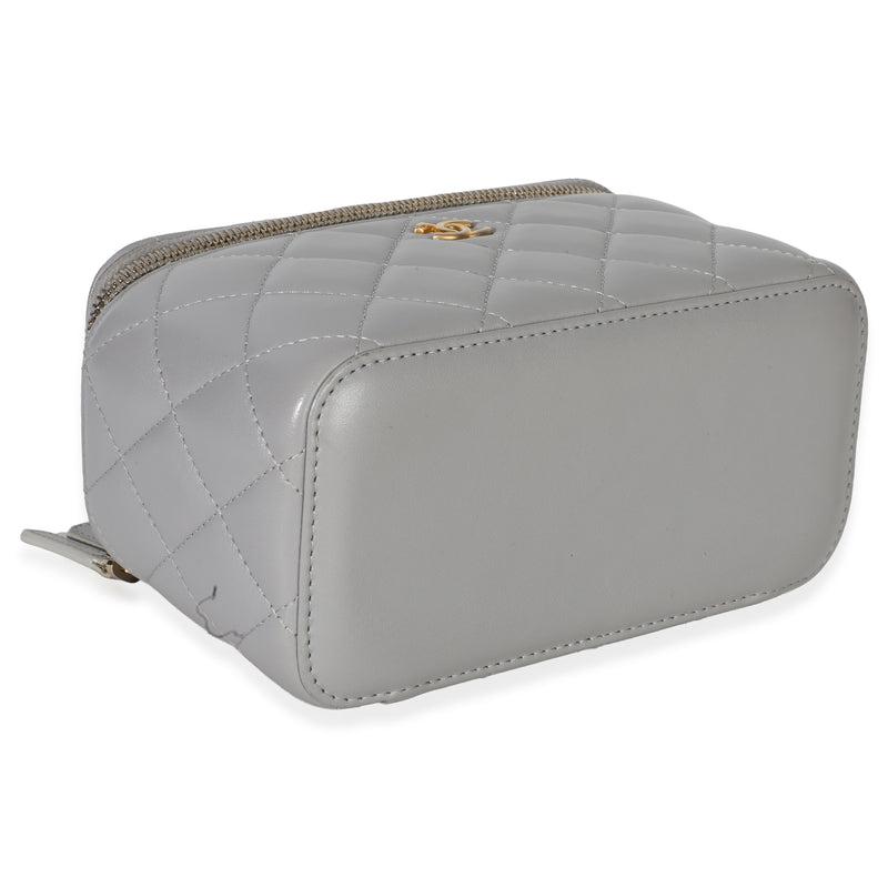 Chanel Grey Quilted Lambskin Small Pearl Crush Vanity Case Gray Leather Handbag