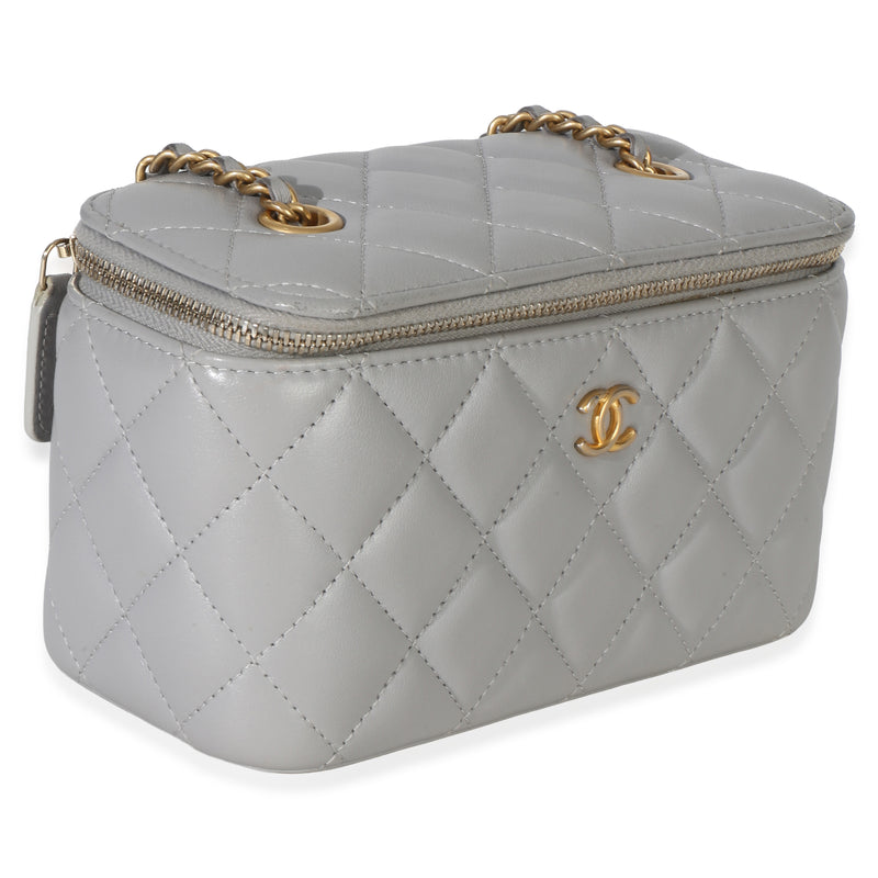 Chanel Grey Quilted Lambskin Small Pearl Crush Vanity Case Gray Leather Handbag