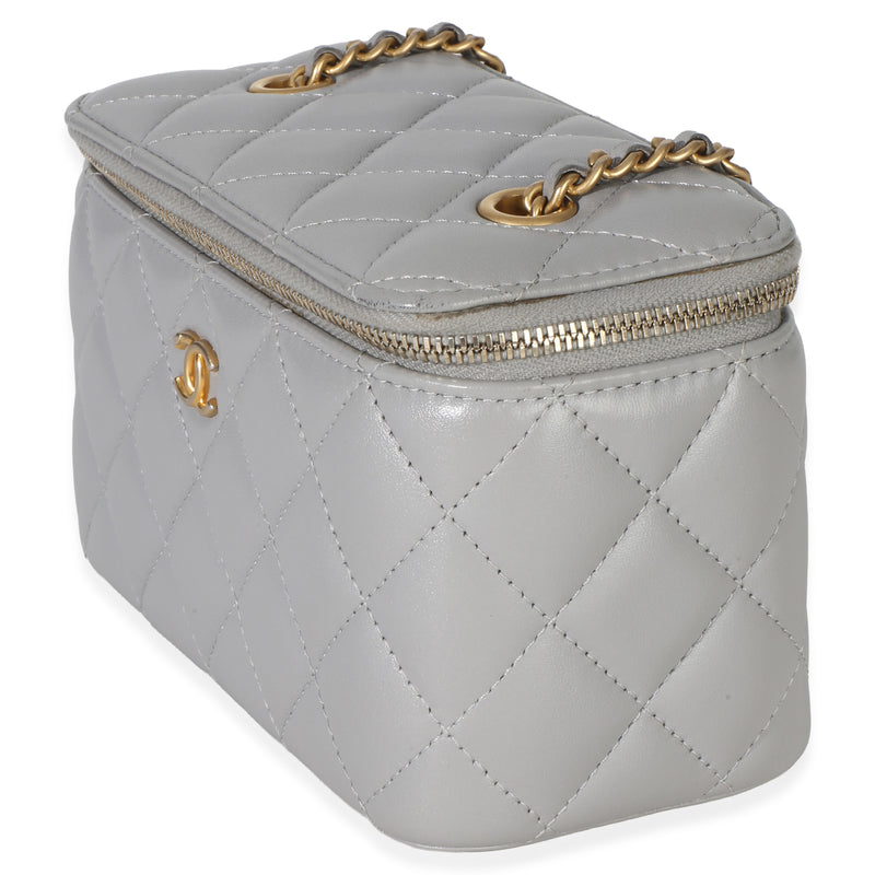 Chanel Grey Quilted Lambskin Small Pearl Crush Vanity Case Gray Leather Handbag