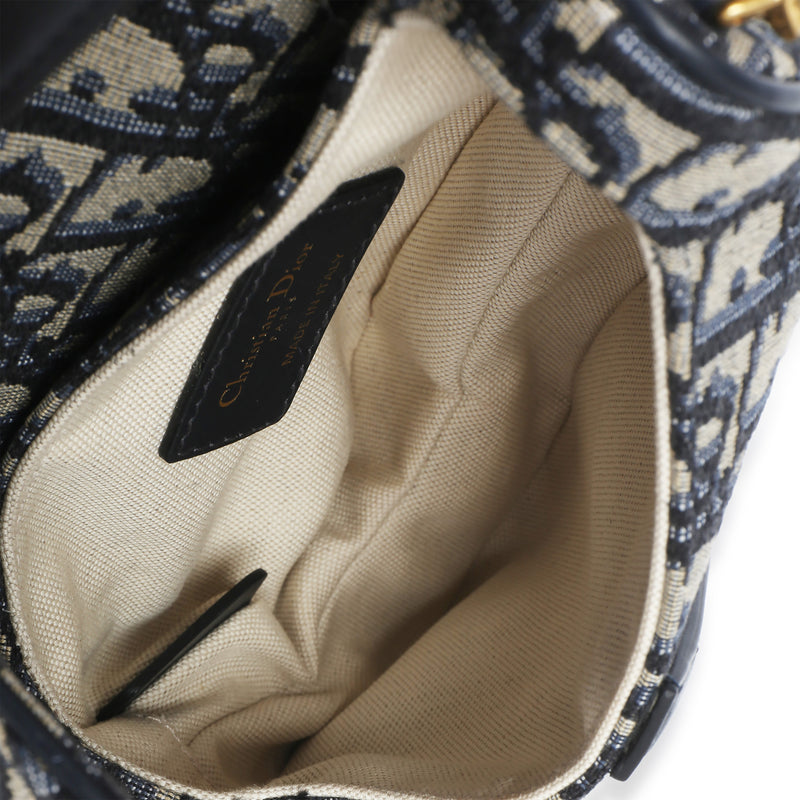 Christian Dior Navy Oblique Canvas Mini Saddle Bag Beige; Blue Fabric Handbag