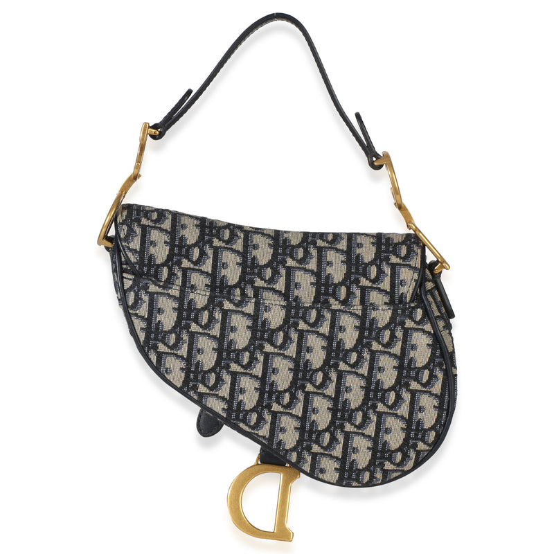 Christian Dior Navy Oblique Canvas Mini Saddle Bag Beige; Blue Fabric Handbag