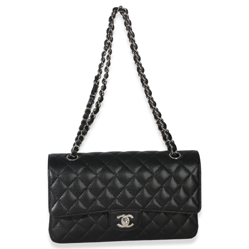 Chanel Black Quilted Caviar Medium Classic Double Flap Handbag Leather