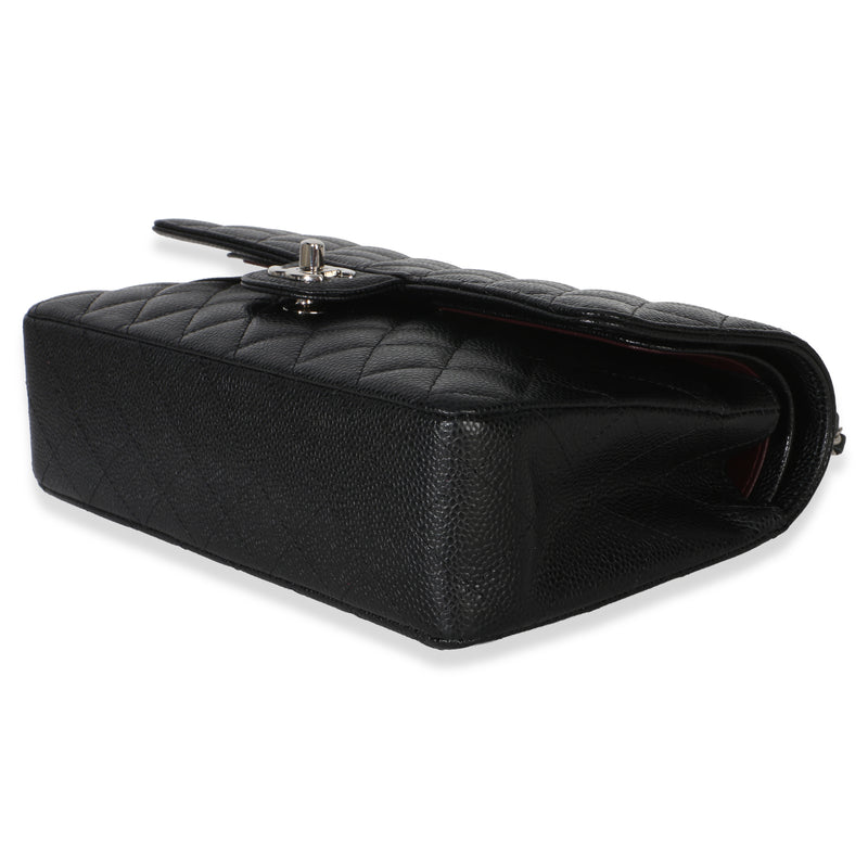 Chanel Black Quilted Caviar Medium Classic Double Flap Handbag Leather