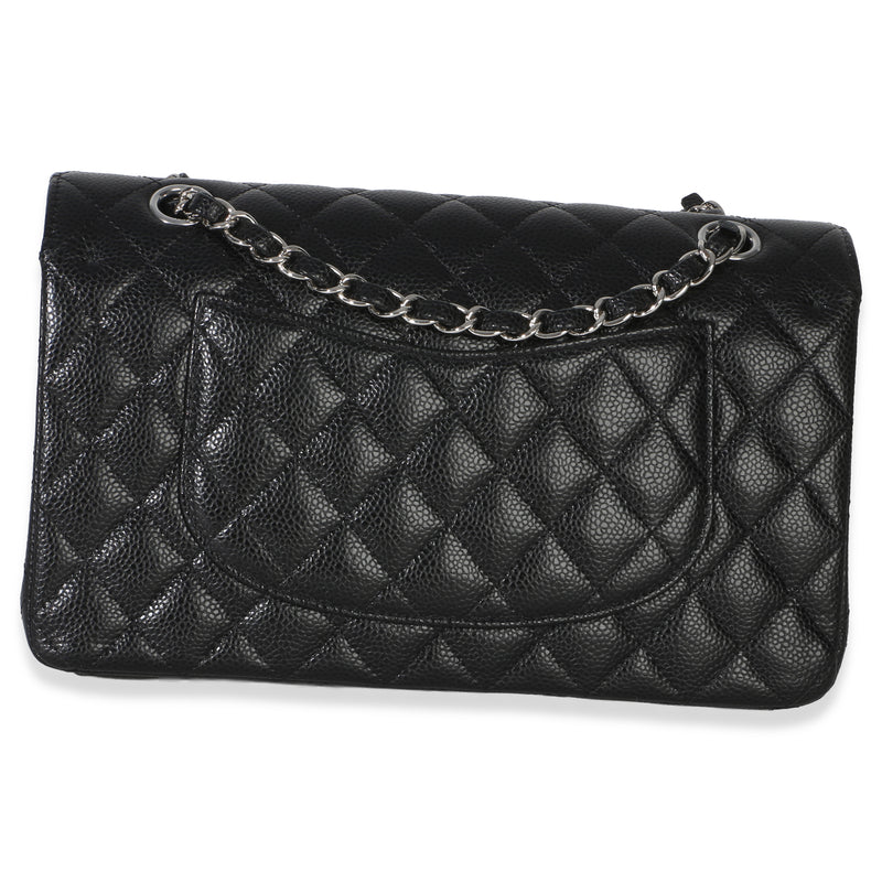 Chanel Black Quilted Caviar Medium Classic Double Flap Handbag Leather