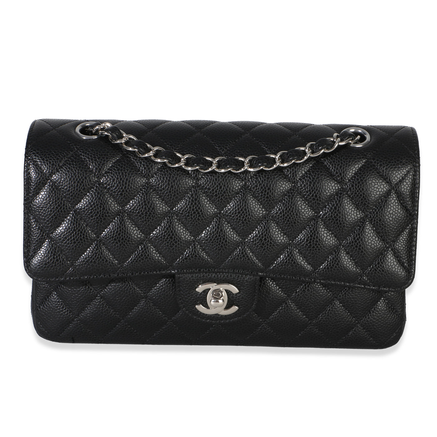 Chanel Black Quilted Caviar Medium Classic Double Flap Handbag Leather