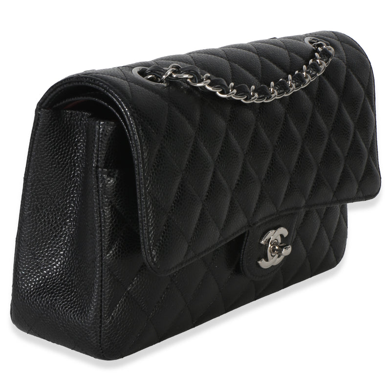 Chanel Black Quilted Caviar Medium Classic Double Flap Handbag Leather