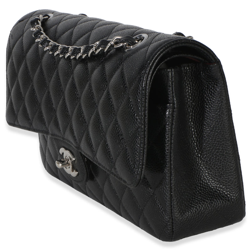 Chanel Black Quilted Caviar Medium Classic Double Flap Handbag Leather