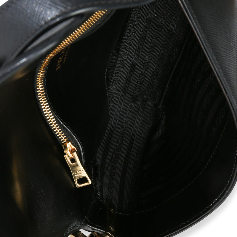 Prada Black Saffiano Lux Leather Embleme Flap Shoulder Bag Handbag