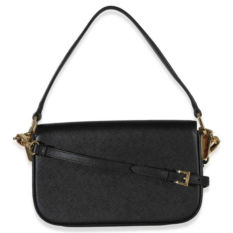 Prada Black Saffiano Lux Leather Embleme Flap Shoulder Bag Handbag