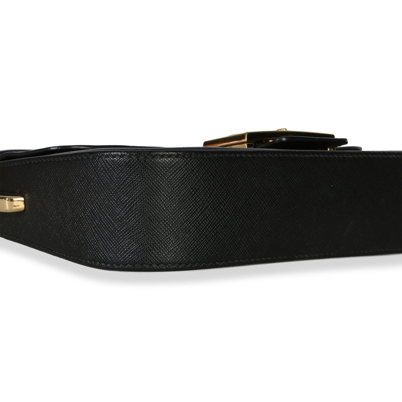 Prada Black Saffiano Lux Leather Embleme Flap Shoulder Bag Handbag
