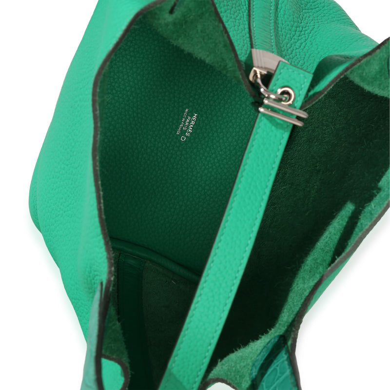 Hermès Vert Jade Menthe Clemence Matte Alligator Touch Picotin Lock 18 Phw Green Leather Handbag