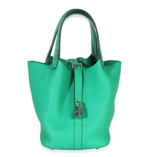 Hermès Vert Jade Menthe Clemence Matte Alligator Touch Picotin Lock 18 Phw Green Leather Handbag