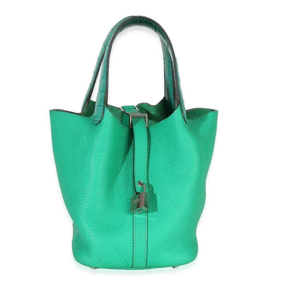 Hermès Vert Jade Menthe Clemence Matte Alligator Touch Picotin Lock 18 Phw Green Leather Handbag