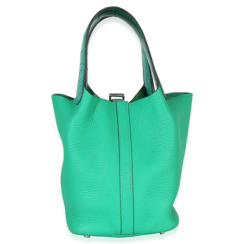 Hermès Vert Jade Menthe Clemence Matte Alligator Touch Picotin Lock 18 Phw Green Leather Handbag