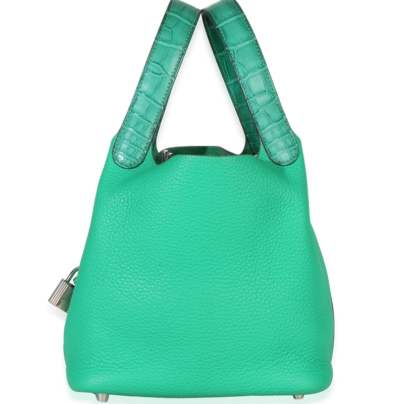 Hermès Vert Jade Menthe Clemence Matte Alligator Touch Picotin Lock 18 Phw Green Leather Handbag